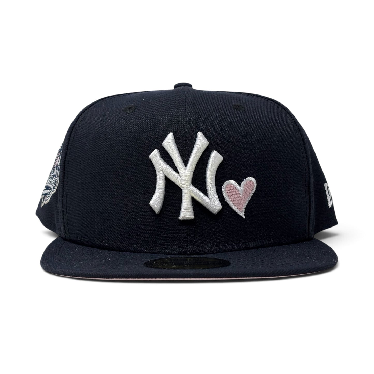 New York Yankees 1999 World Series with heart Pink Brim Fitted Hat-Navy