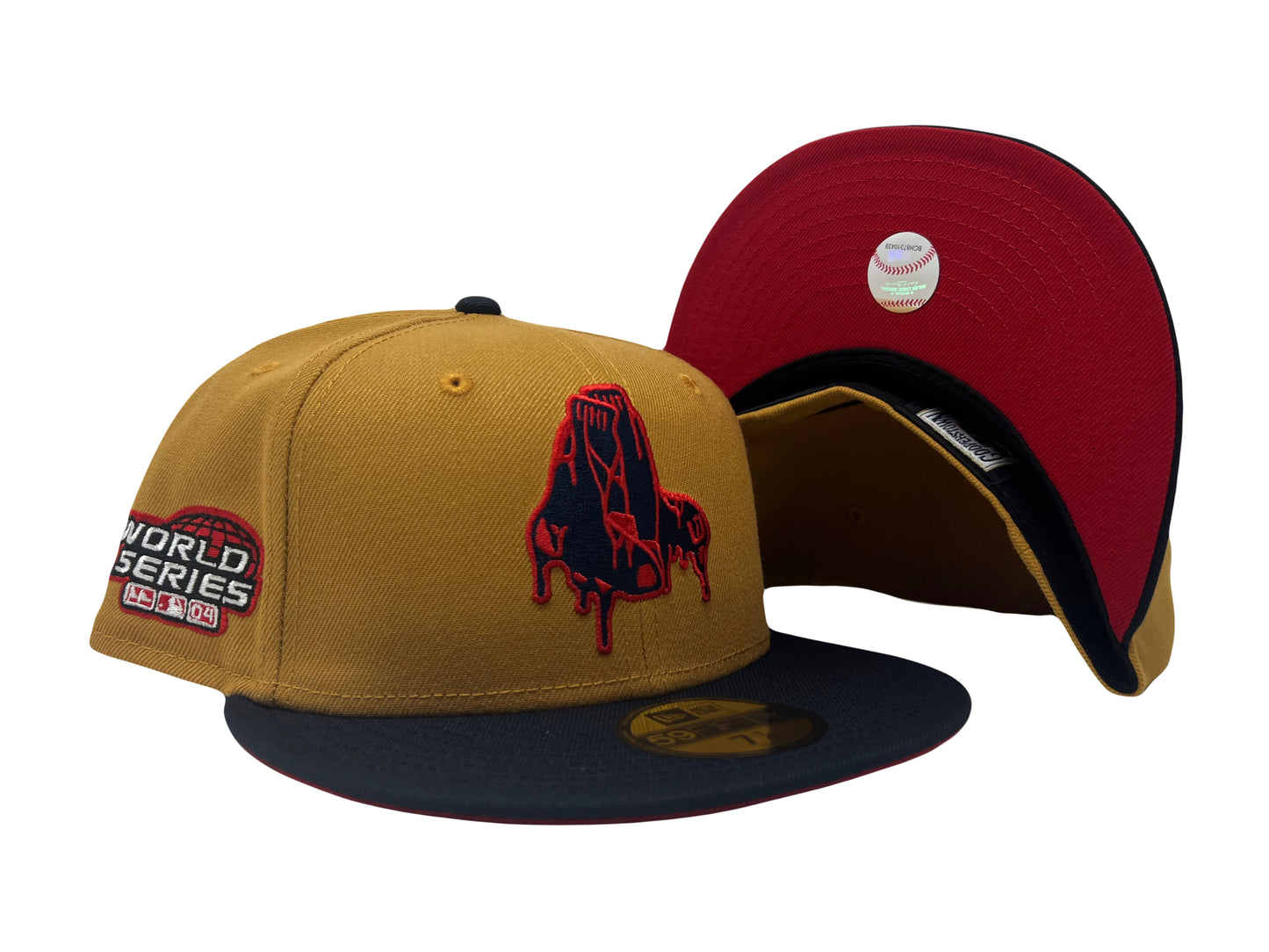 BOSTON RED SOX 2004 WORLD SERIES "BLOODY SOCKS" RED BRIM NEW ERA FITTED HAT