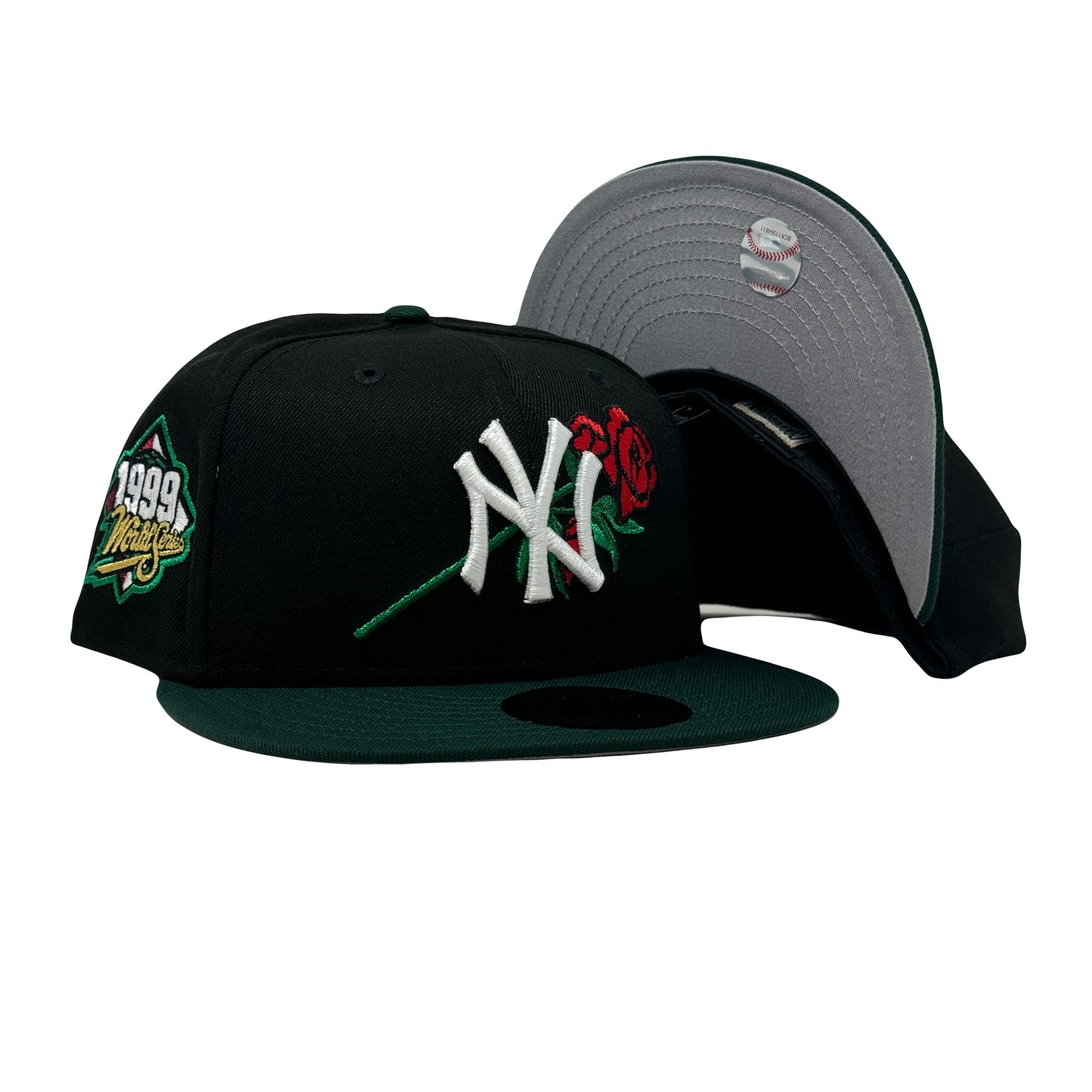 New York Yankees 1999 World Series Floral Logo Fitted Hat-Black Green