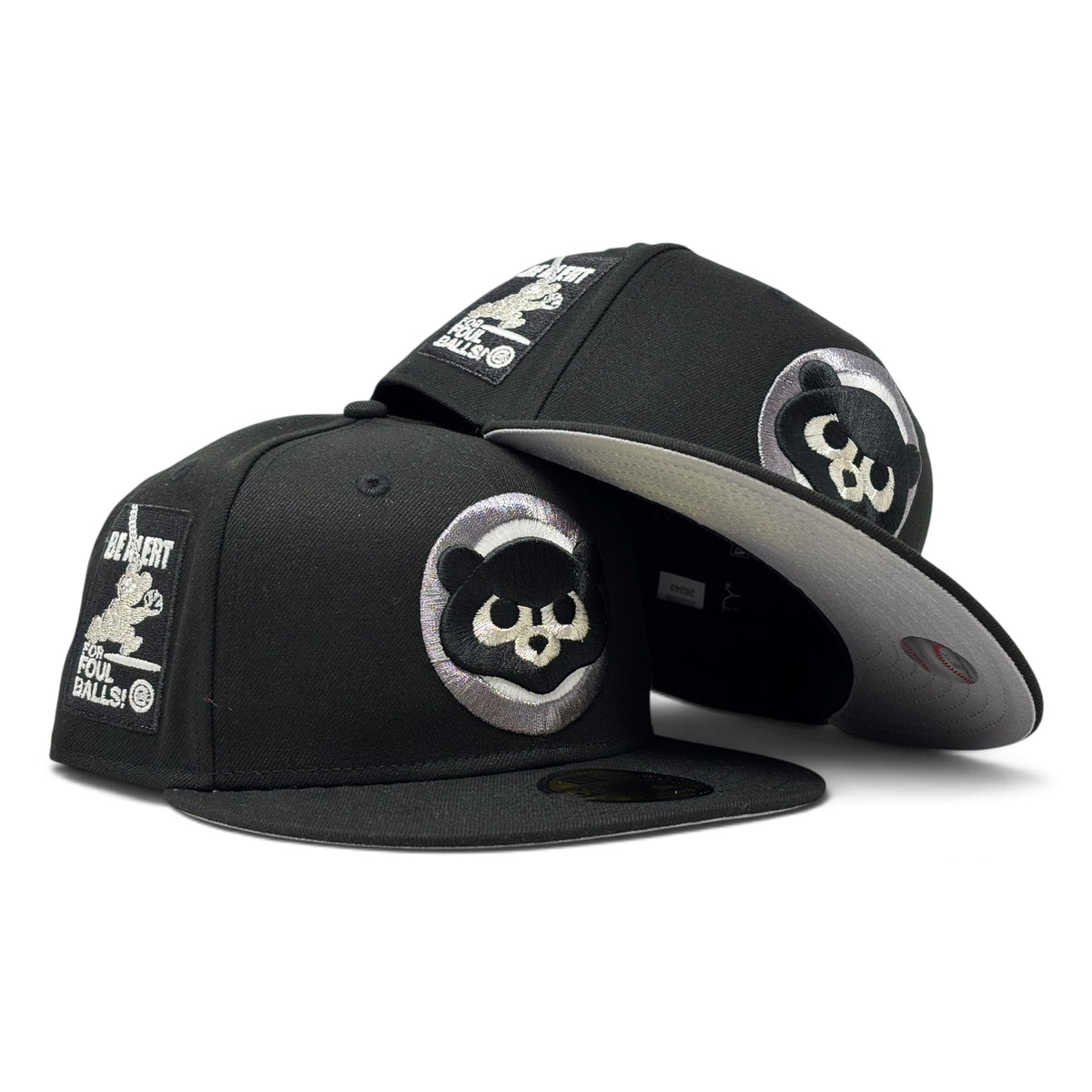 Chicago Cubs Be Alert Foul Ball Logo Big Logo Fitted Hats-Black