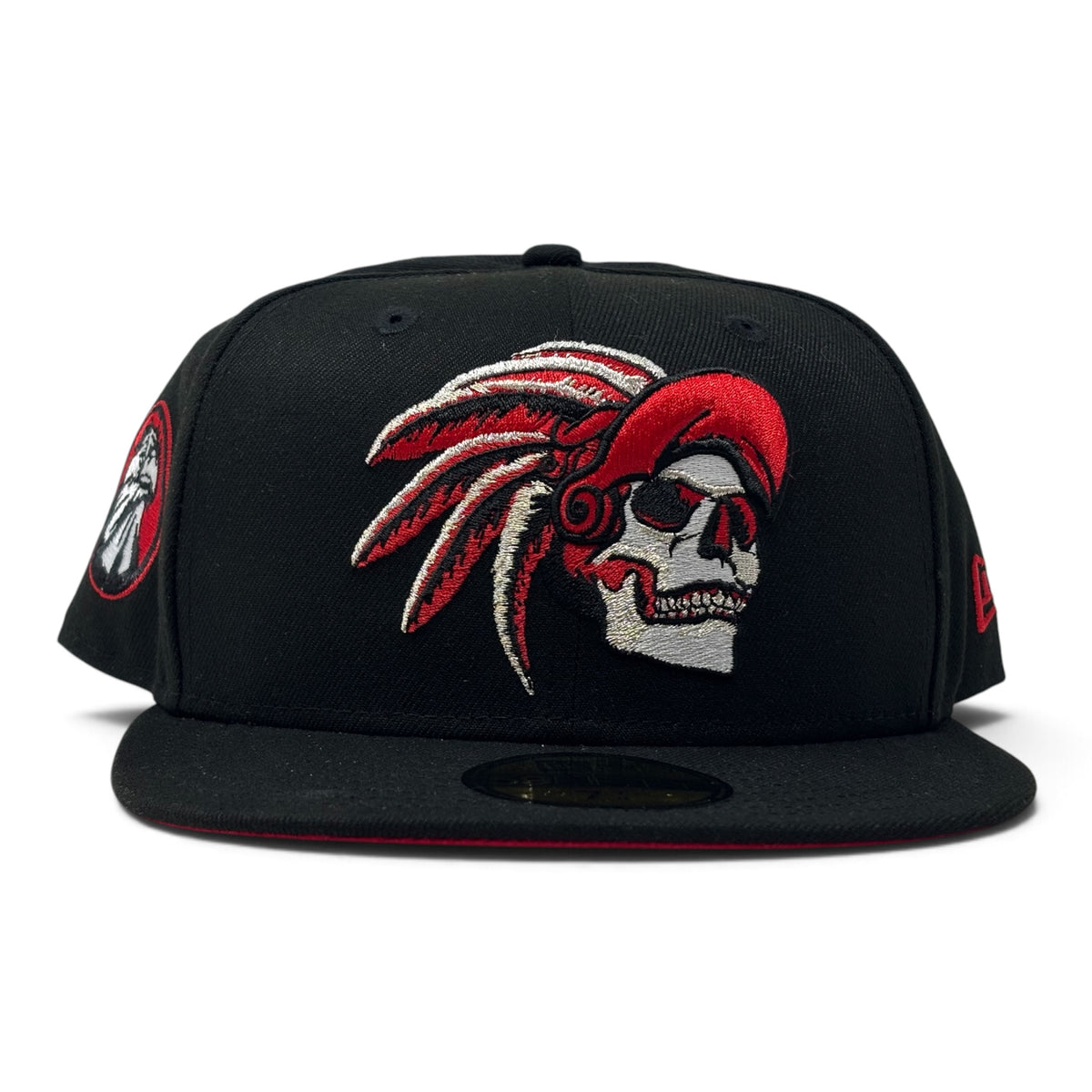 Aztec Skull Warriors Red Brim New Era Fitted Hat- Black