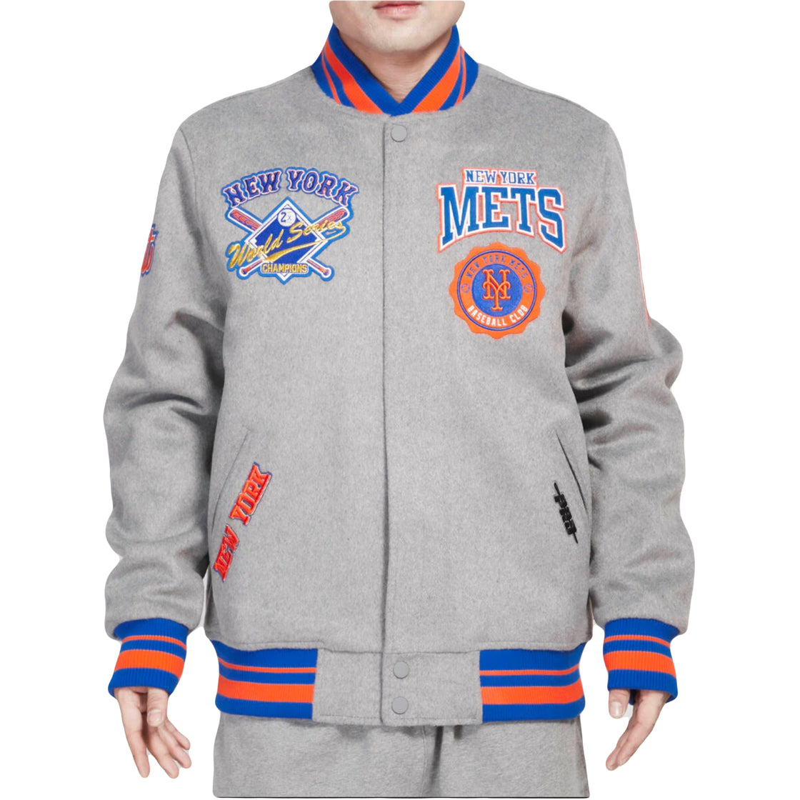 New York Mets Pro Standard Heather Gray Crest Wool Varsity Jacket
