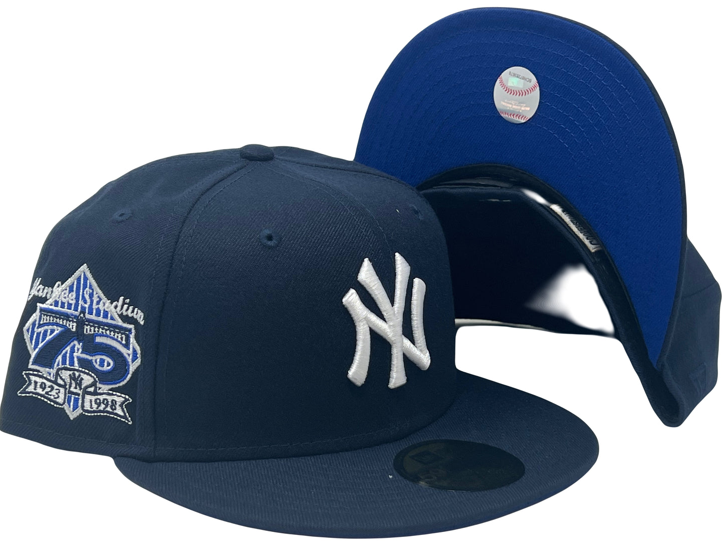 NEW YORK YANKEES 75TH ANNIVERSARY ROYAL BLUE BRIM NEW ERA FITTED HAT