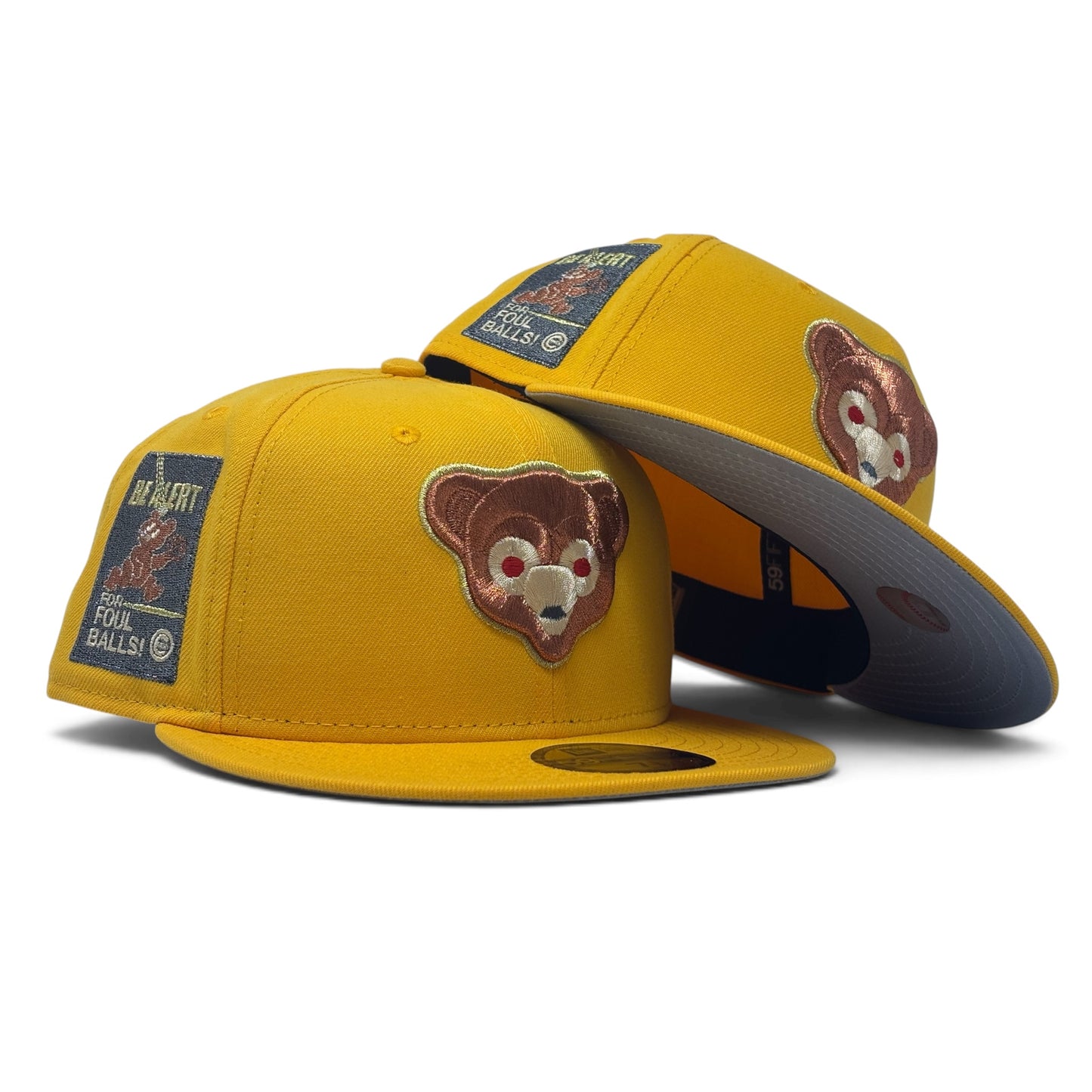 Chicago Cubs Be Alert Foul Ball Logo Fitted Hats-Taxi Yellow