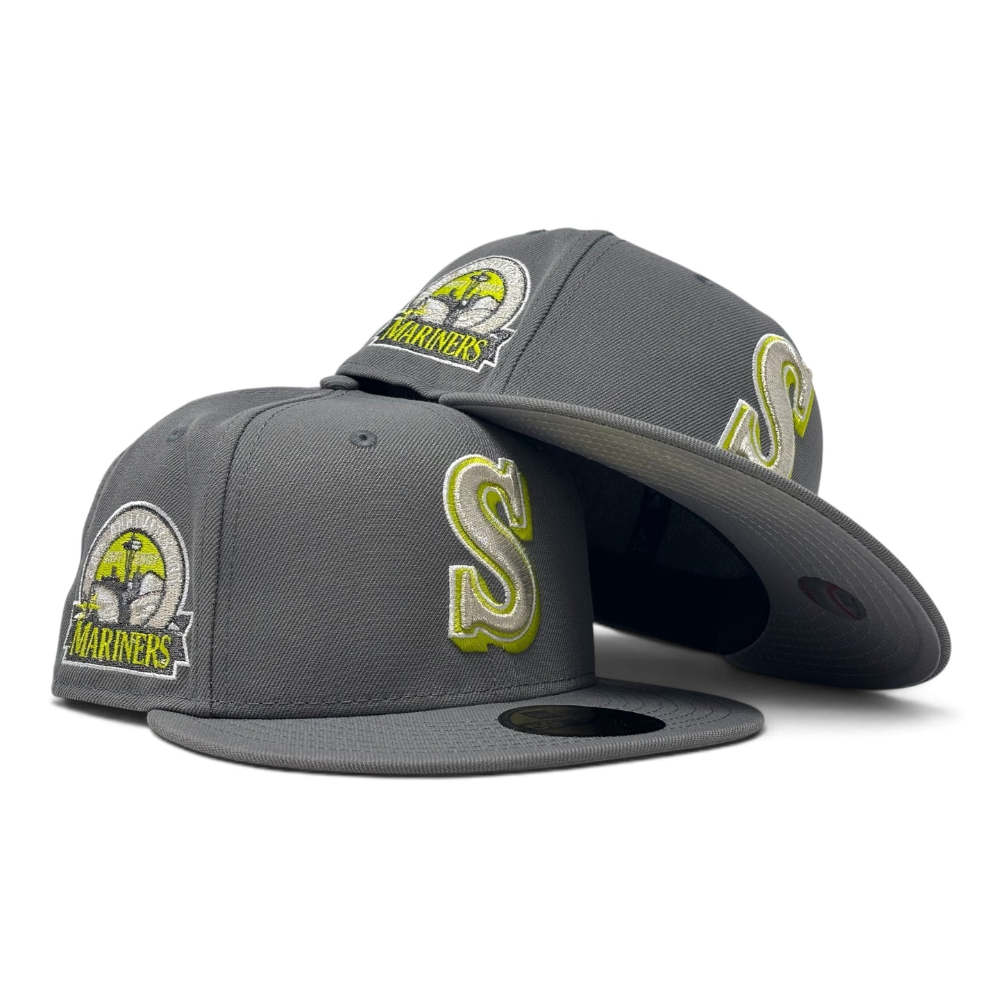 Seattle Mariners 30th Anniversary Fitted Hats-Gray Lime Green