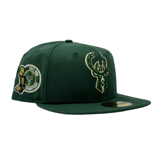 Milwaukee Bucks 2021 NBA Champions 5950 New Era Fitted Hat Dark Green