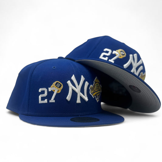 New York Yankees 27X Champions Multi Logo Fitted Hats-Royal Blue