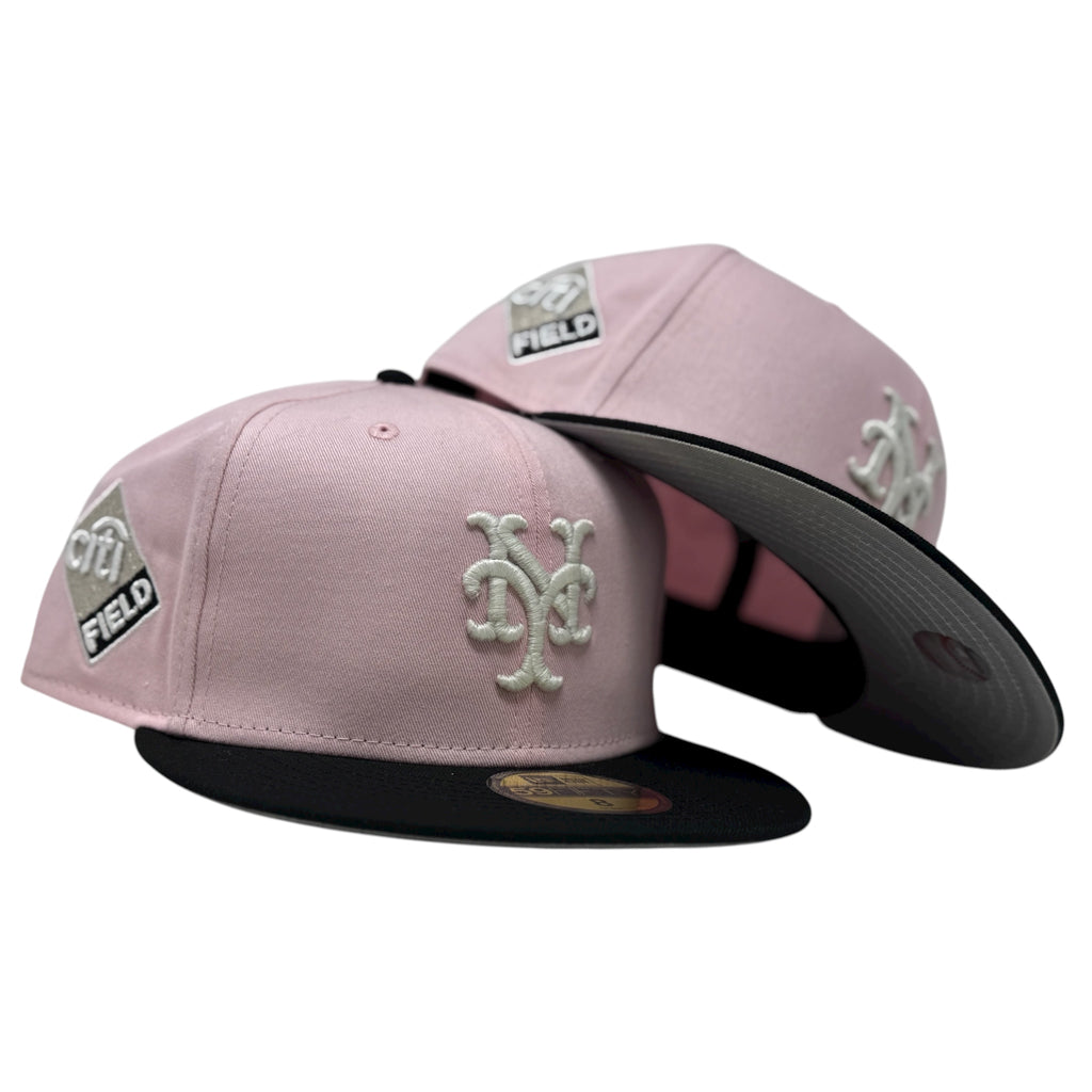 New York Mets Citi-Field Glow in the Dak Logo Fitted Hat-Pink Black