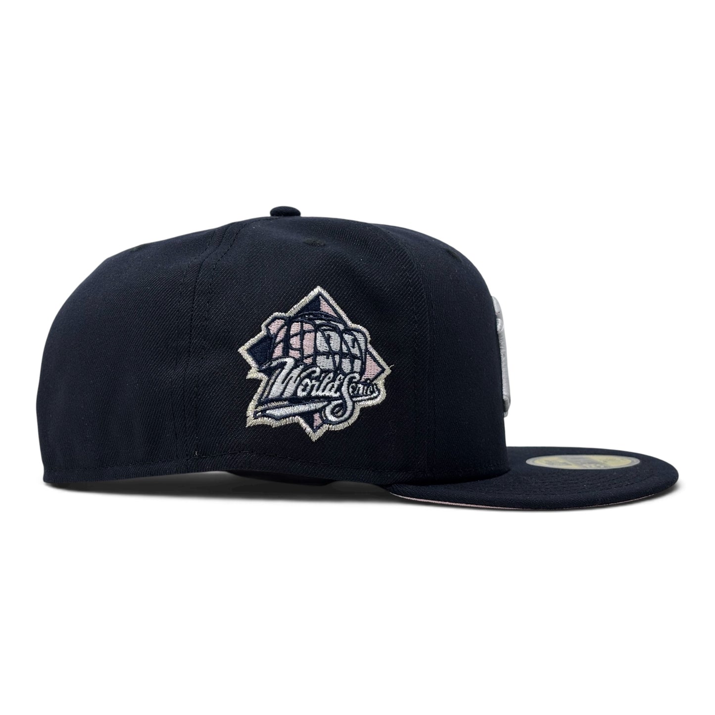 New York Yankees 1999 World Series with heart Pink Brim Fitted Hat-Navy