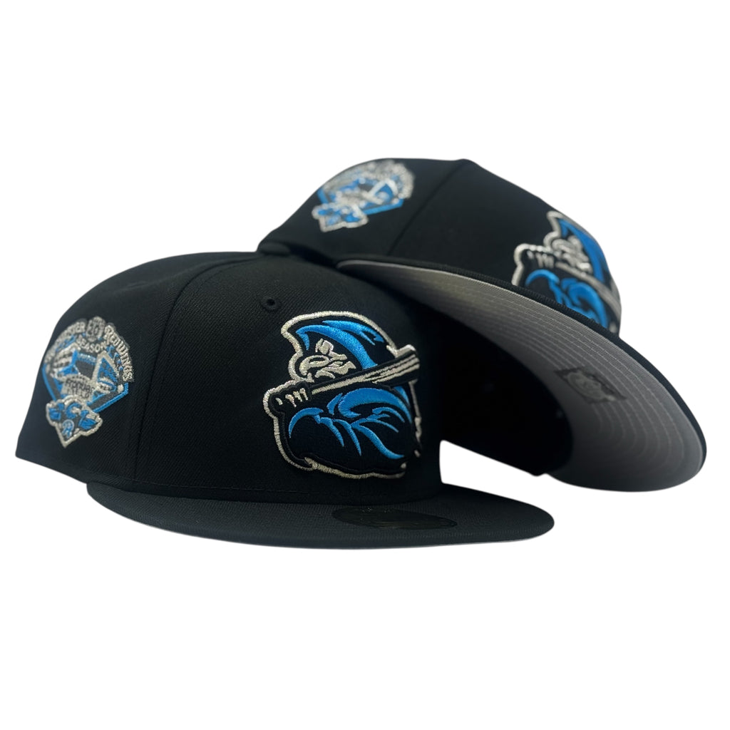 Rochester red wings Baseball fitted hat-Black Dolphin Blue