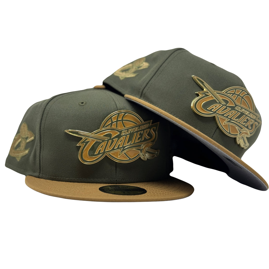 Cleveland Cavaliers Olive green Camel Visor Metal Plate Fitted Hats