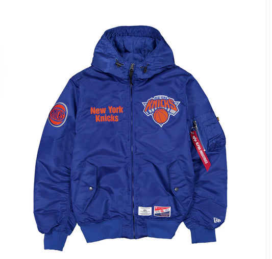 Alpha Knicks Hooded Bomber Jacket
