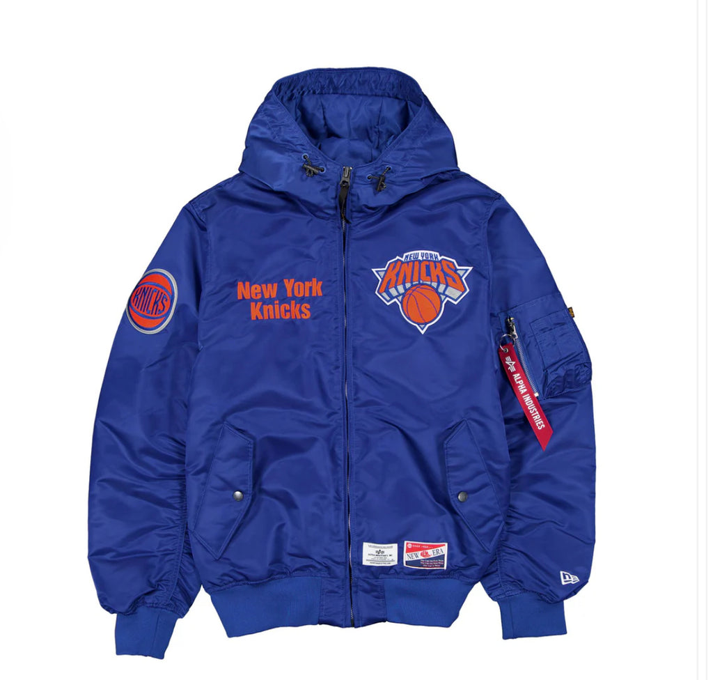 Alpha Knicks Hooded Bomber Jacket