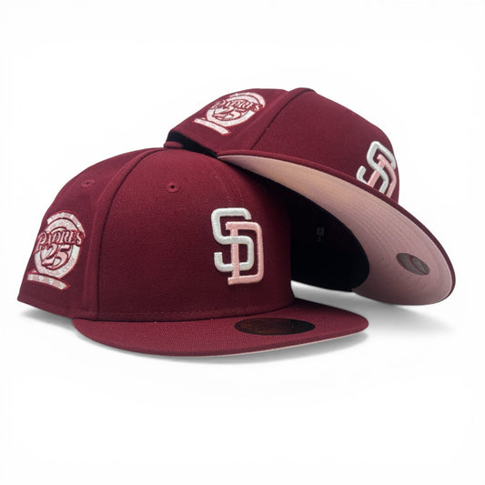 San Diego Padres 25th Anniversary Pink Brim New Era Fitted Hat-Burgundy