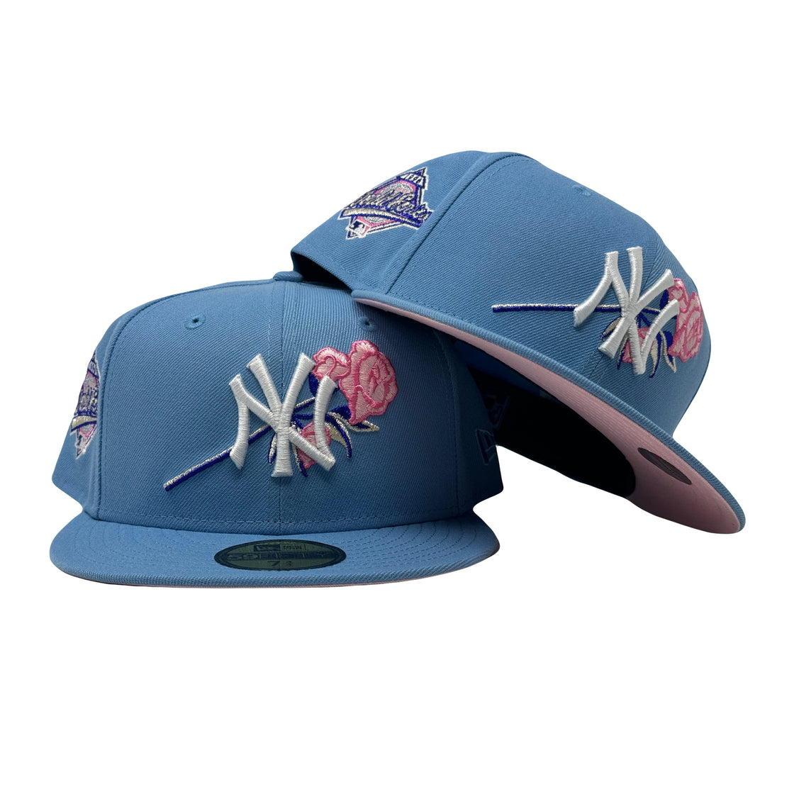 New York Yankees 1996 World Series Sky Blue Floral Logo 59Fifty New Era Fitted Hat