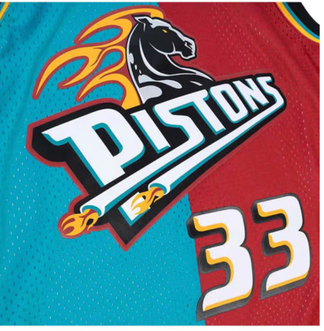 Detroit Pistons Grant Hill Mitchell & Ness Teal/Red Hardwood Classics 1999/00 Split Swingman Jersey