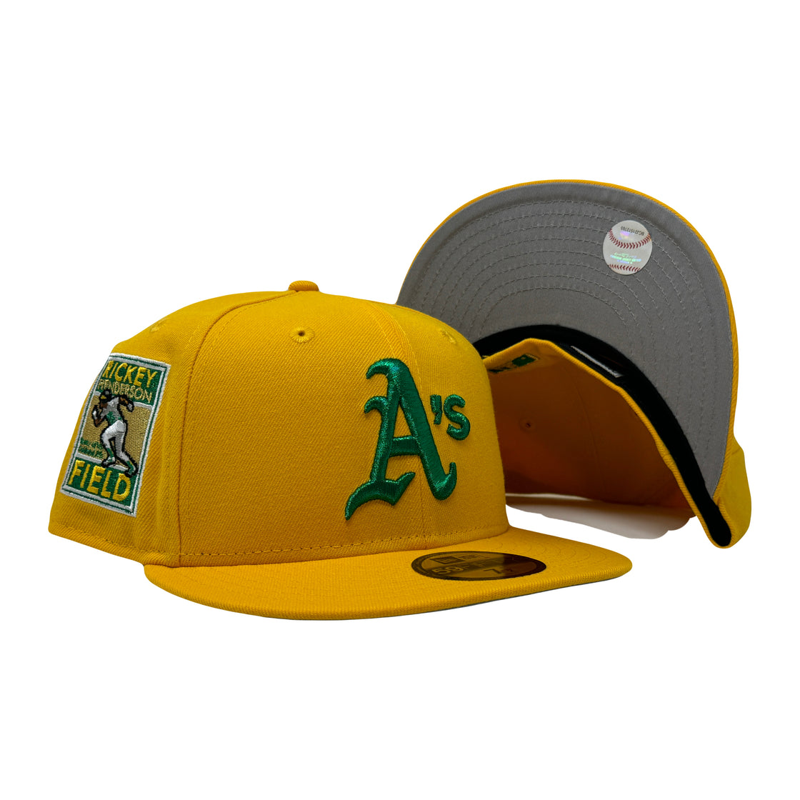 Oakland Athletics Rickey Handerson Field Taxi Yellow 59Fifty New Era Fitted Hat