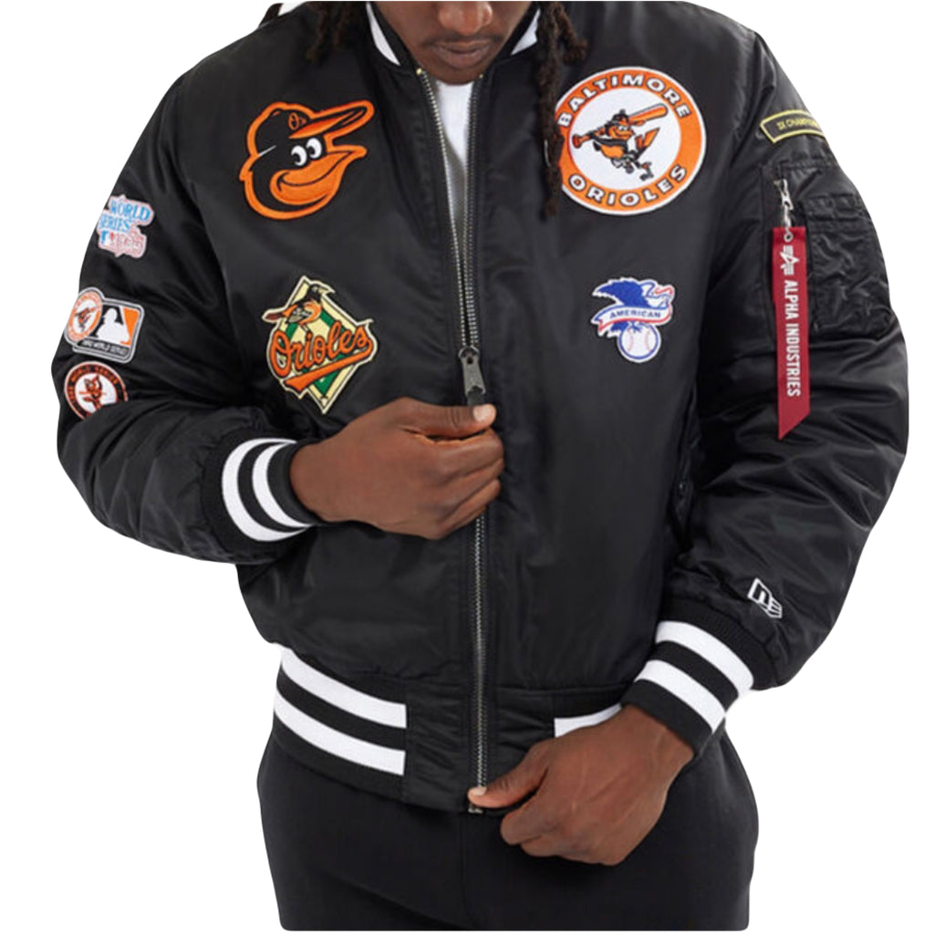 Baltimore Orioles X Alpha X New Era Ma-1 Black Bomber Jacket