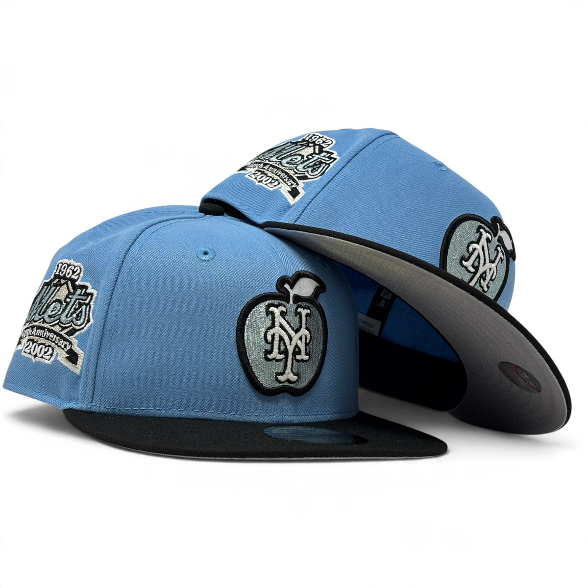 New York Mets 40th Anniversary Glow in the Dark Apple Logo Fitted Hat-Sky Blue Black