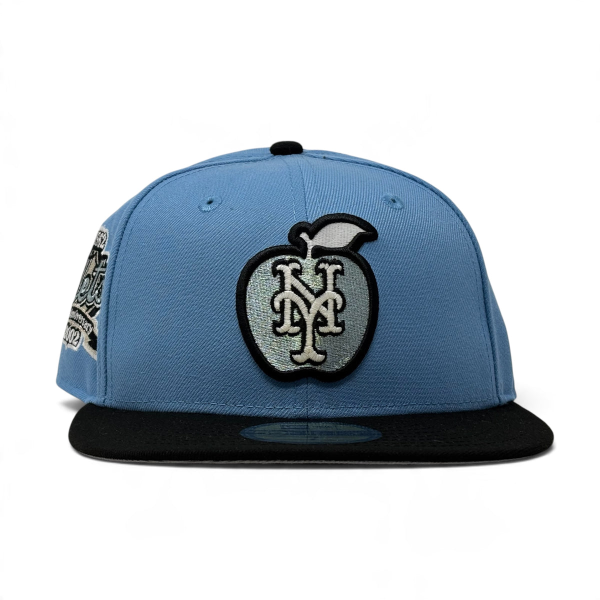 New York Mets 40th Anniversary Glow in the Dark Apple Logo Fitted Hat-Sky Blue Black