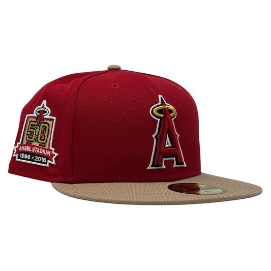 Los Angeles Angels 50th Anniversary New Era Fitted Hat-Red Tan