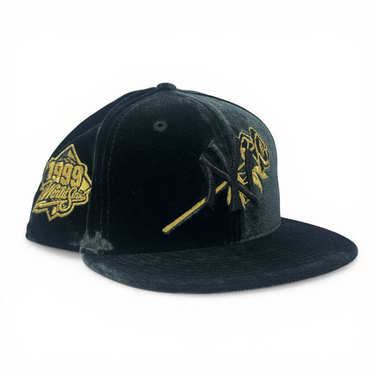 New York Yankees 1999 World Series Floral Logo Fitted Hat-Black Velvet