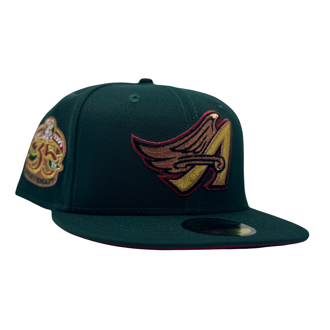 Angels 35th Anniversary Dark Green Red Brim New Era Fitted Hats