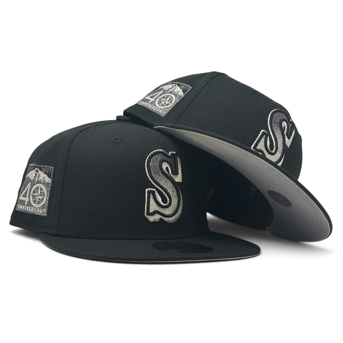 Seattle Mariners 40th Anniversary Black Metallic Gradient Logo Fitted Hats