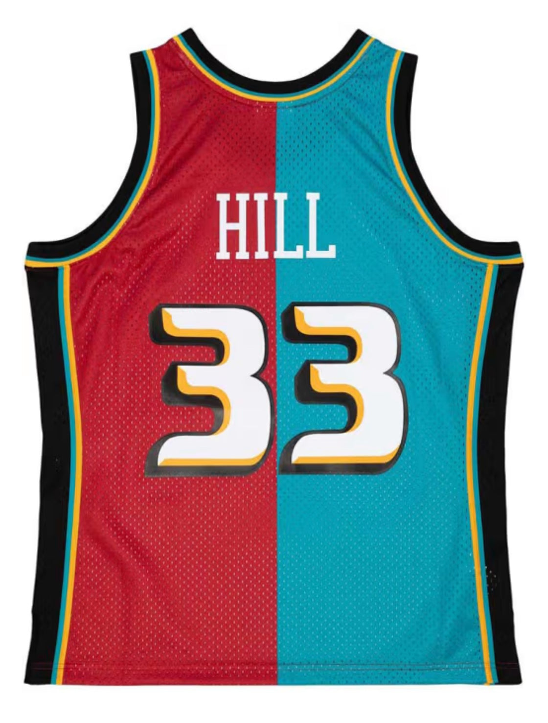 Detroit Pistons Grant Hill Mitchell & Ness Teal/Red Hardwood Classics 1999/00 Split Swingman Jersey