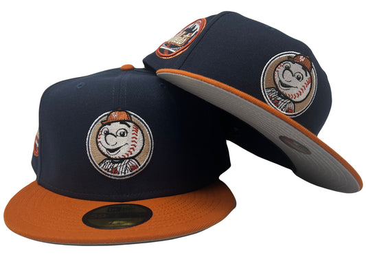 NEW YORK METS MR. METS MAN NAVY/ RUST ORANGE NEW ERA FITTED HAT
