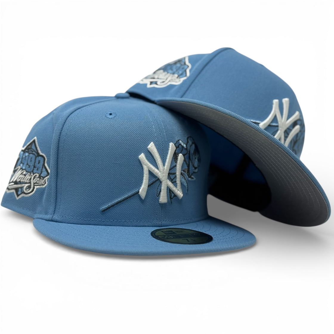 New York Yankees 1999 World Series Floral Logo Fitted Hat-Sky