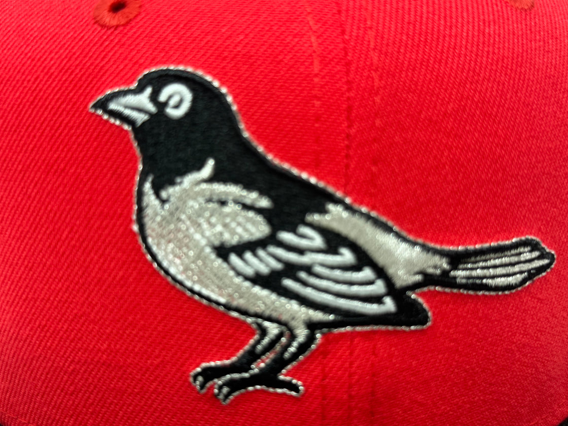 Baltimore Orioles 50th Anniversary Fitted Hats-Lava Red Black