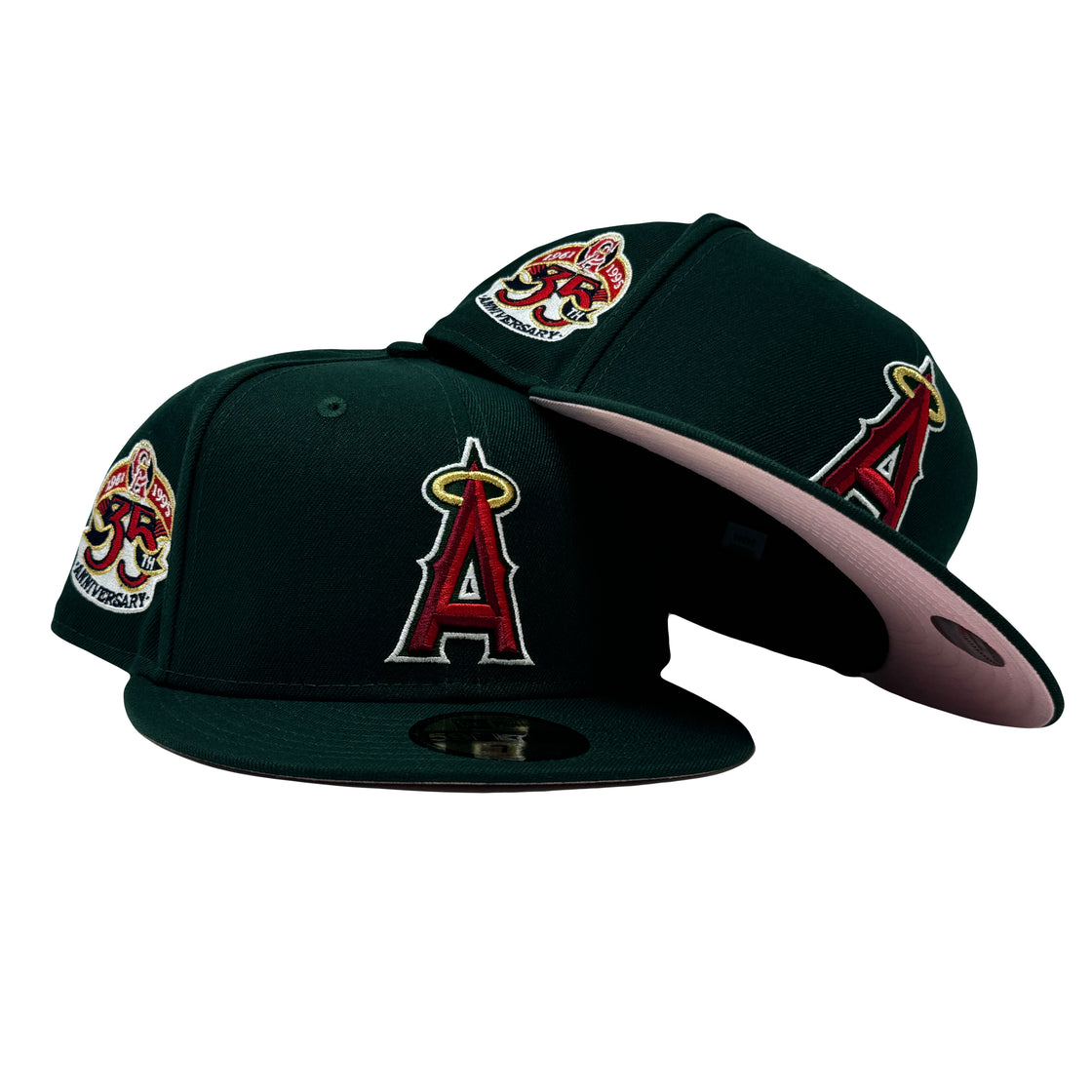 Los Angeles Angels 35th Anniversary Dark Green Pink Brim 59Fifty New Era Fitted Hat