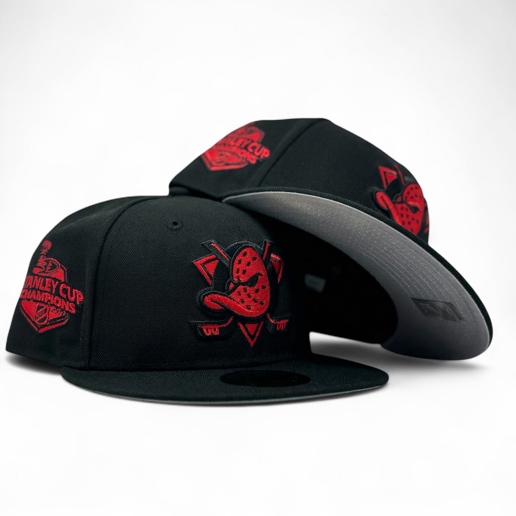 Anaheim Ducks Stanley Cup Champions Fitted Hats-Black Red Logo