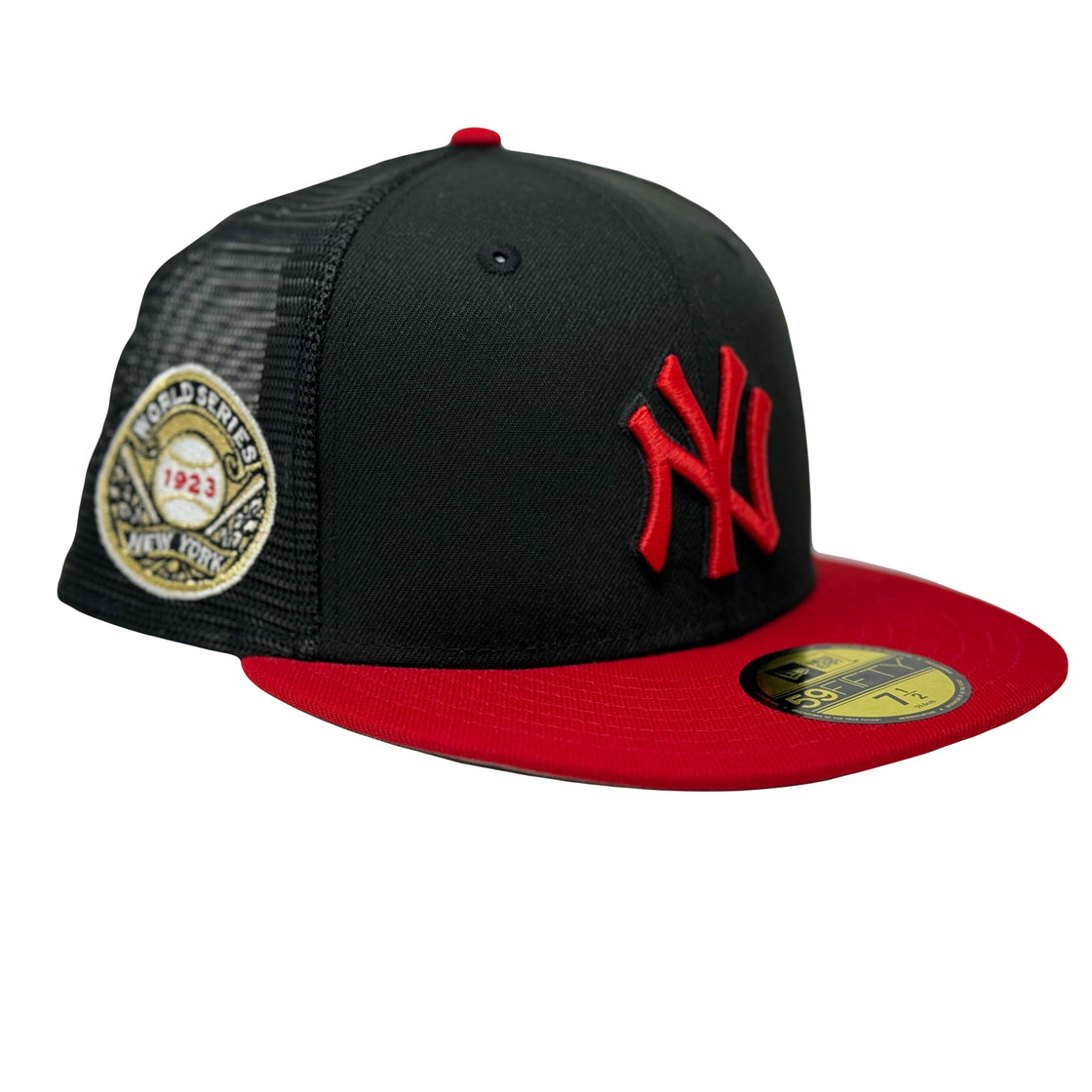 New York Yankees 1923 World Series Black Red 5950 Trucker Fitted Hat