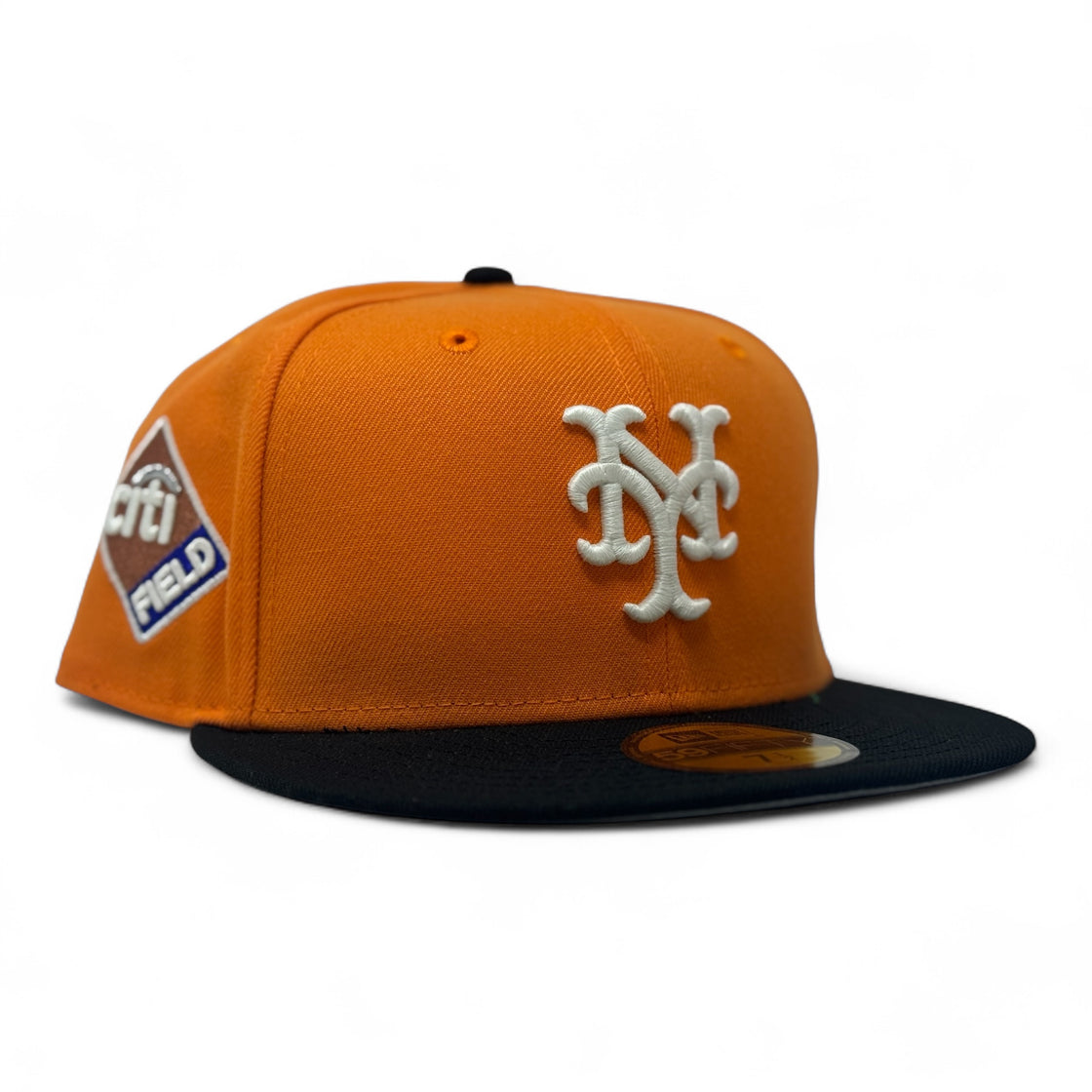 New York Mets Citi-Field Glow in the Dak Logo Fitted Hat-Light Orange Black