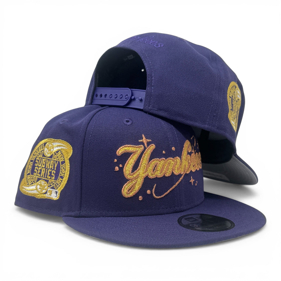 New York Yankees Subway Series Script logo Snapback Hats-Purple