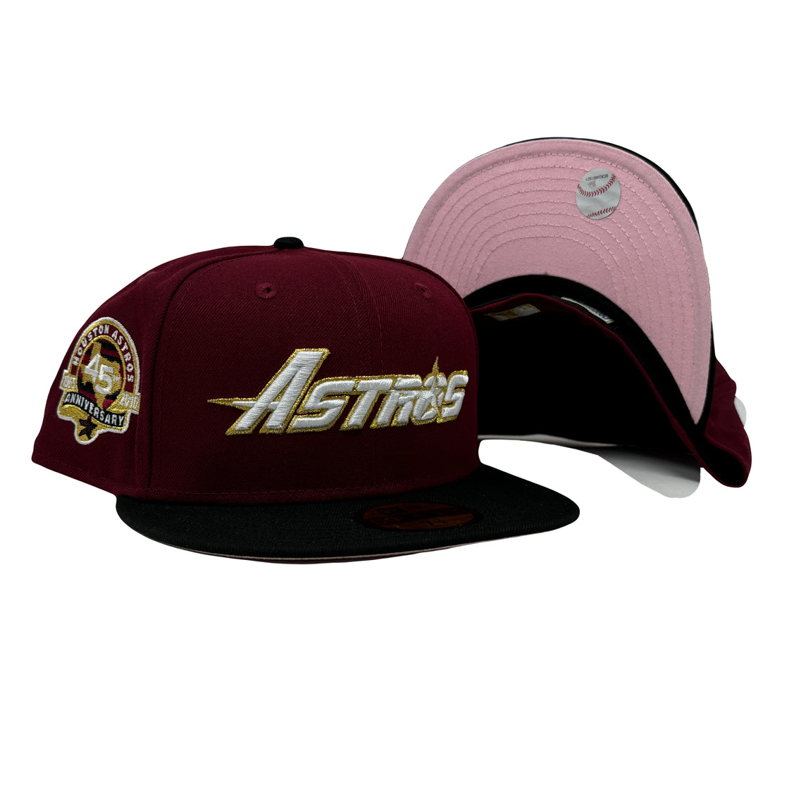 Houston Astros 45th Anniversary Brick Red Black Visor Pink Brim New Era Fitted Hat