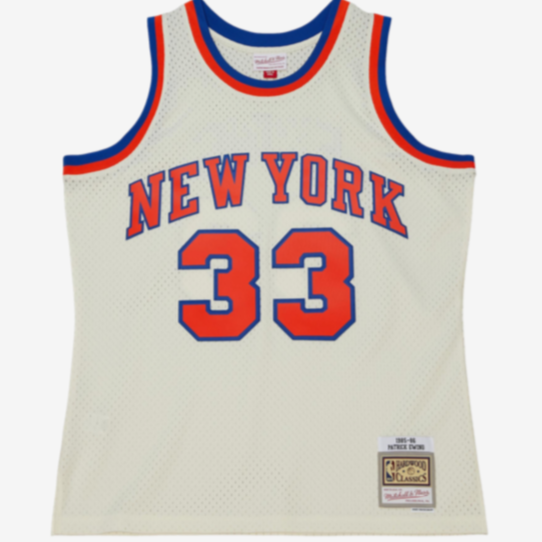 New York KNICKS PATRICK EWING MITCHELL AND NESS CREAM SWINGMAN JERSEY