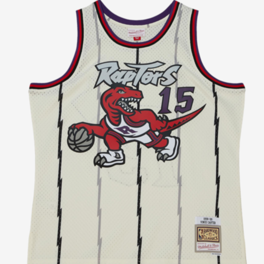 TORONTO RAPTORS VINCE CARTER CREAM MITCHELL AND NESS SWINGMAN JERSEY
