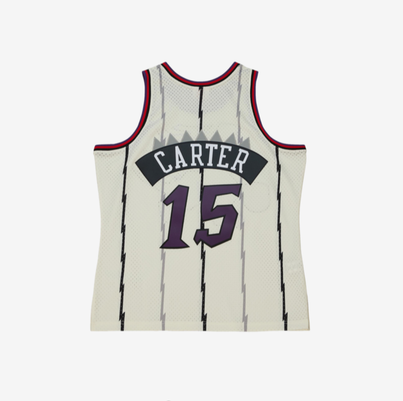 TORONTO RAPTORS VINCE CARTER CREAM MITCHELL AND NESS SWINGMAN JERSEY