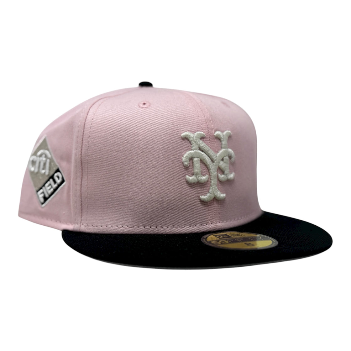 New York Mets Citi-Field Glow in the Dak Logo Fitted Hat-Pink Black