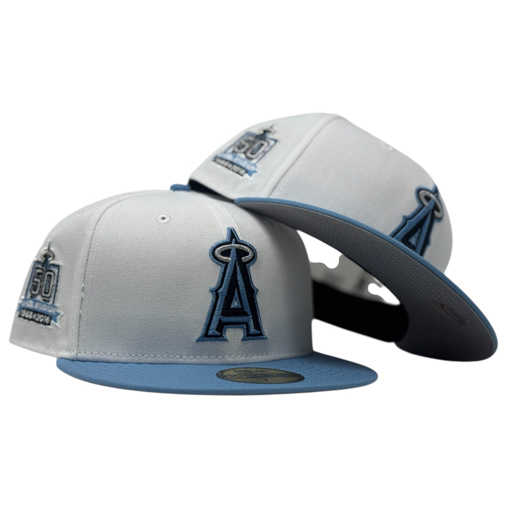 Los Angeles Angels 50th Anniversary Fitted Hats-White Sky Blue