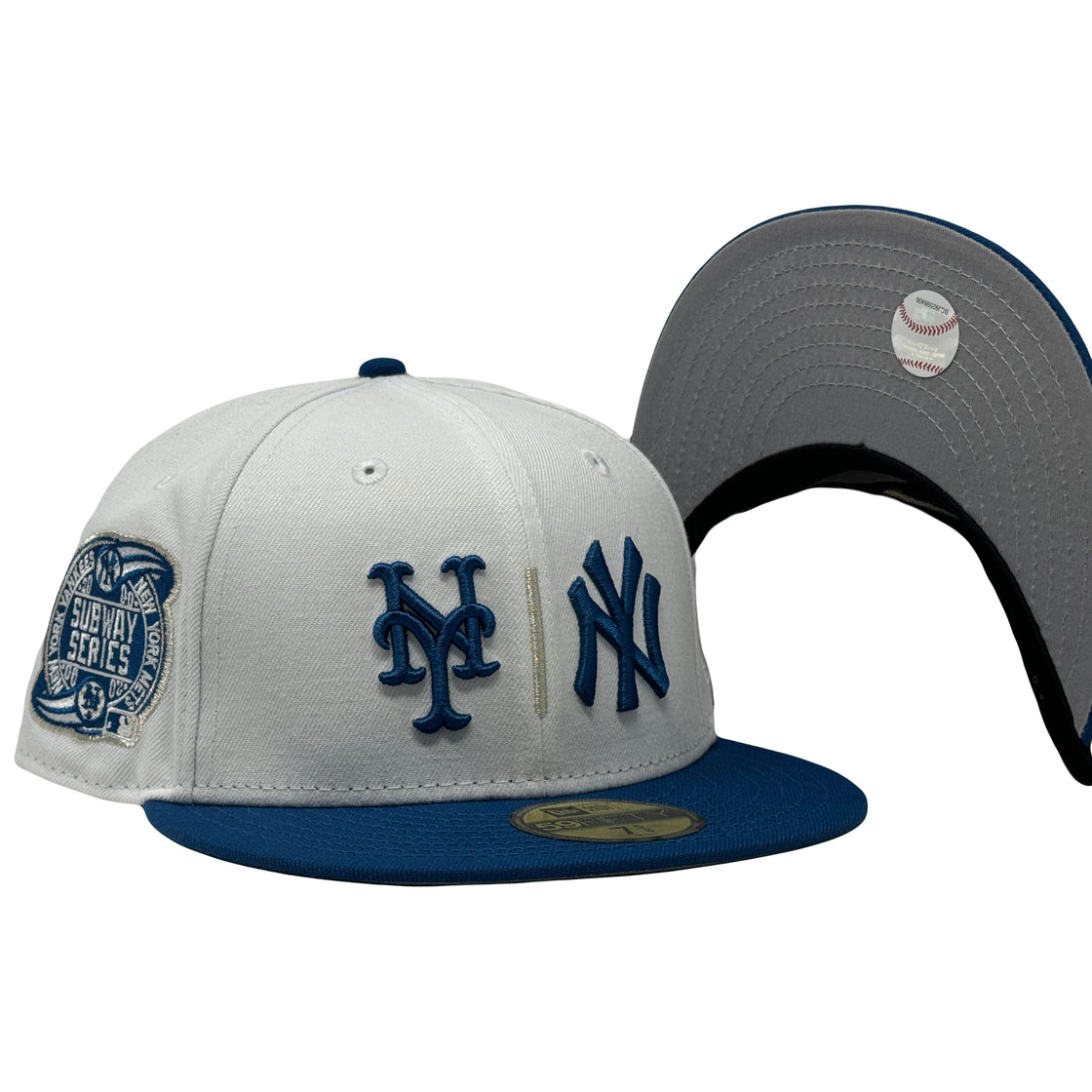 New York Yankees VS Mets Subway Series White Wizard Blue Visor 59Fifty New Era Fitted Hat