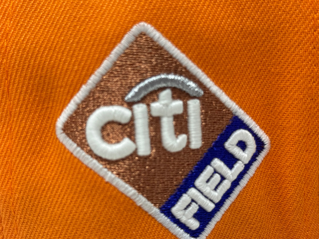 New York Mets Citi-Field Glow in the Dak Logo Fitted Hat-Light Orange Black