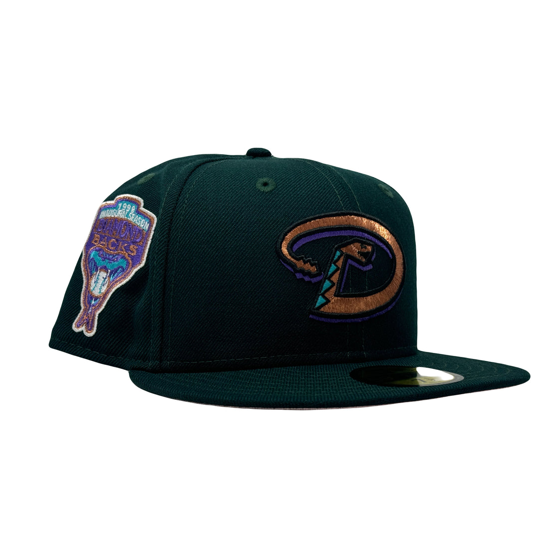 Arizona Diamondbacks 1998 Inaugural Season Dark Green Pink Brim 59Fifty New Era Fitted Hat