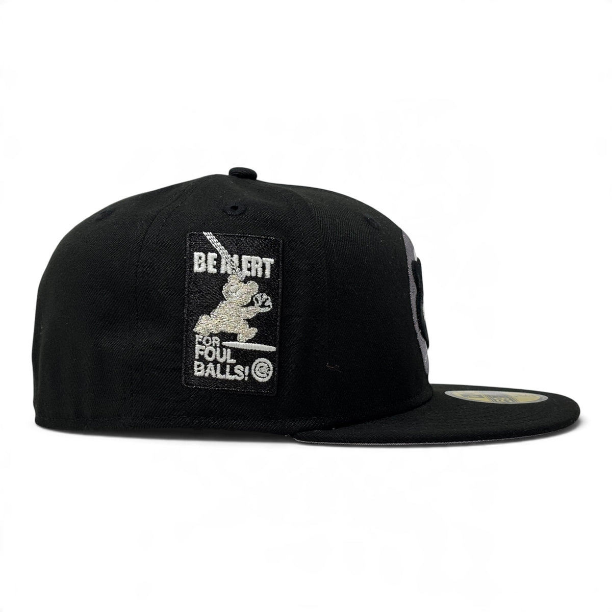 Chicago Cubs Be Alert Foul Ball Logo Big Logo Fitted Hats-Black