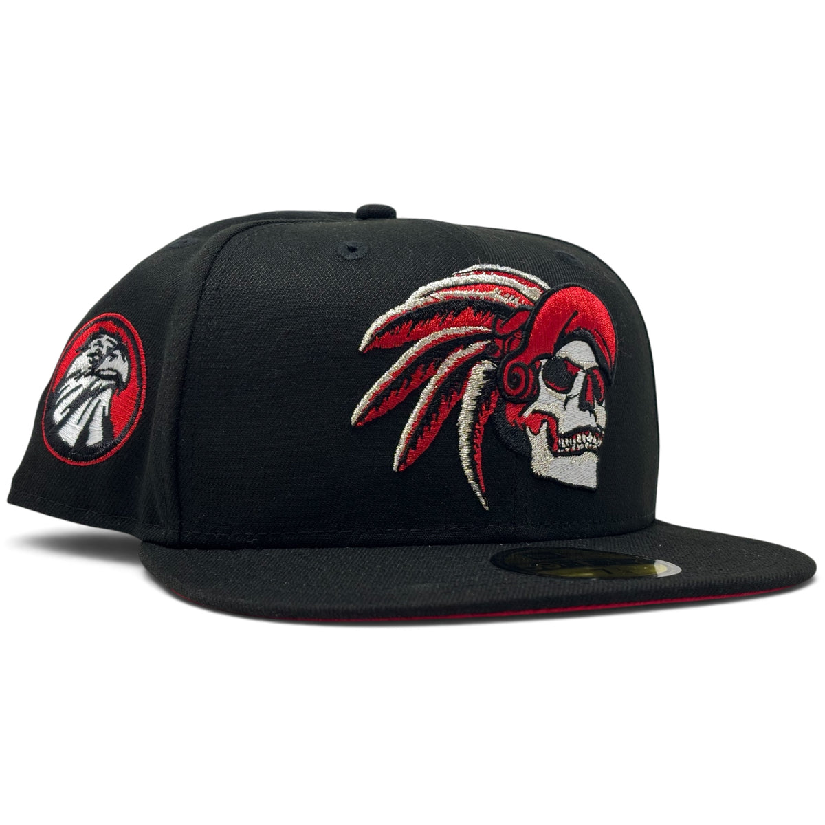 Aztec Skull Warriors Red Brim New Era Fitted Hat- Black