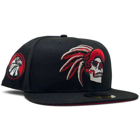 Aztec Skull Warriors Red Brim New Era Fitted Hat- Black