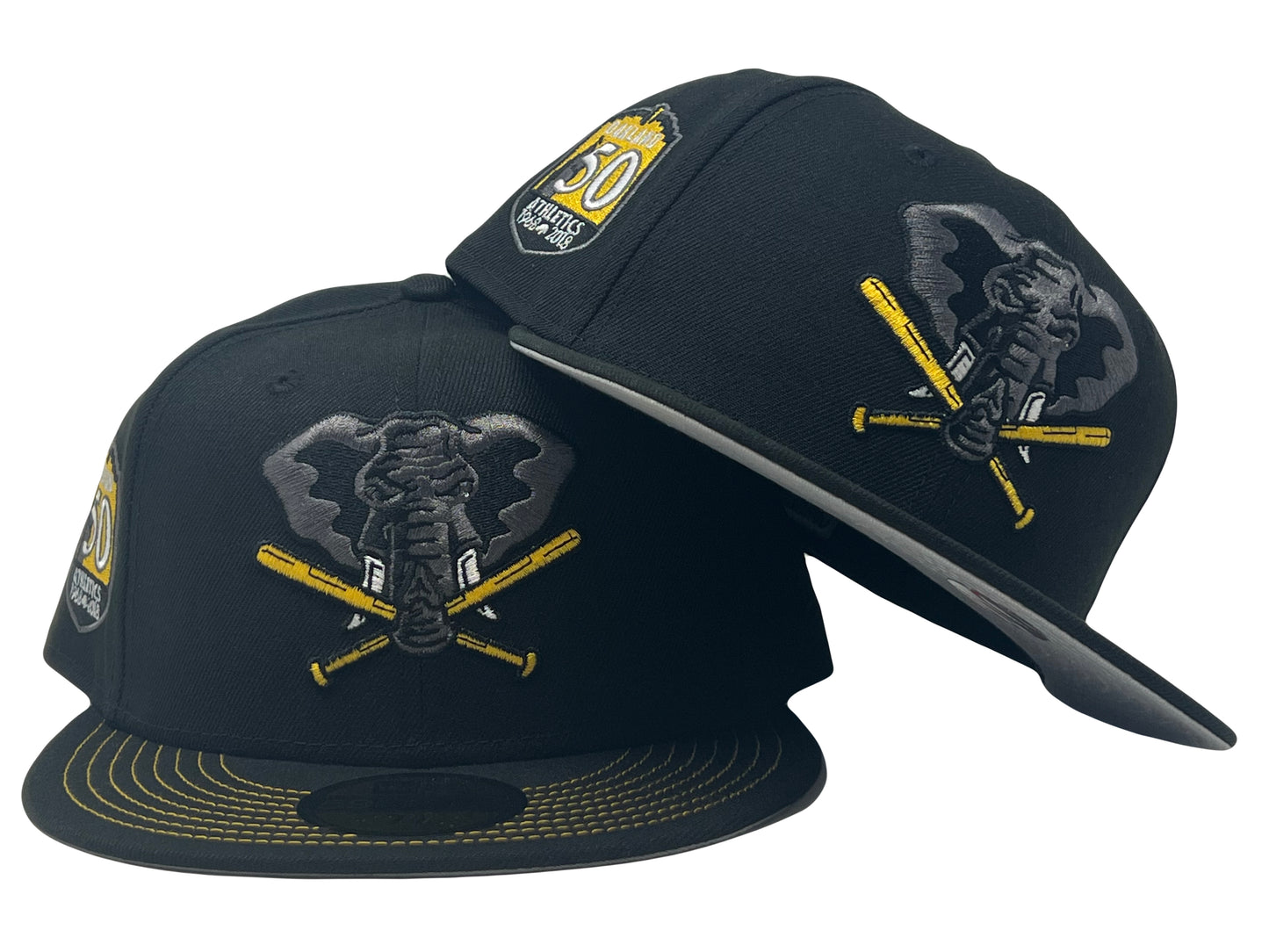 OAKLAND ATHLETICS 50TH ANNIVERSARY "VISOR STITCH" GRAY BRIM NEW ERA FITTED HAT